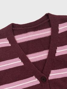 SHEIN كارديجان محبوك بياقة على شكل حرف V وألوان متباينة جديد للخريف/الشتاء - متعدد الألوان - مشاهدة 3