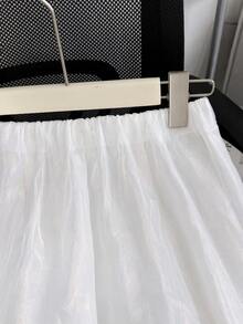 INAWLY Women's Solid Color Elastic Waist Casual Tulip Skirt - White - View 3