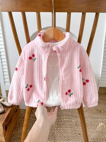 SHEIN 女嬰可愛百搭休閒毛絨碎花長袖冬季外套 - 粉色 - 查看 7