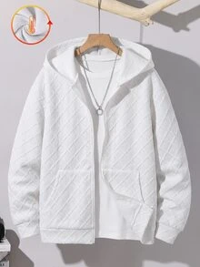 SHEIN Boy's Fashion Casual Versatile Streetwear Solid Color Diamond Knit Jacquard Hooded Long Sleeve Sweatshirt Autumn Jacket Boys - Multicolor - View 1