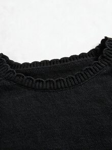Rusticease 大尺碼優雅度假風亮片刺繡套頭毛衣 - 黑色 - 查看 8
