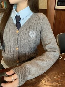 DAZY American Style Grey Long Sleeve Knit Sweater & Bodycon Skirt Set, College Style Outfit For - Grey - View 4