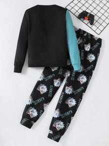 SHEIN 2pcs/Set Teen Boy/Teen Boys Casual Anime Print Fitted Long Pajama Set, Perfect For Autumn/Winter Back To School Season - 彩色 - 查看 2