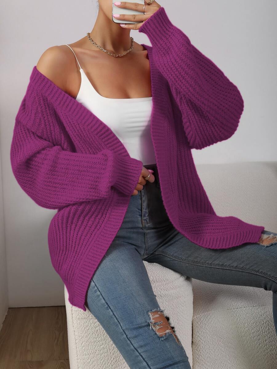 SHEIN LUNE Women's Solid Color Casual Versatile Daily Wear Cardigan - Purple - View 1