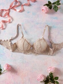 Elorette 復古鋼圈全罩式大尺碼內衣 浪漫法式蕾絲拼接 日常款 - 杏色 - 查看 5