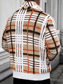 Manfinity CasualCool Men's Autumn/Winter Fashion Striped Colorblock Fleece Jacket - Khaki - View 2
