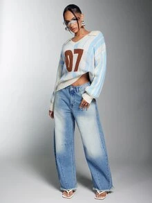 Denimoi Raw Edge Washed Barrel Jeans Everyday Wear Casual Fashionable Streetwear Jeans Cool Girl - Light Wash - View 2