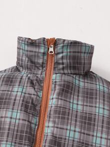 Girls' Winter Padded Coat, Brown With Brown Plaid Lining, Reversible, Suitable For Parties, Gatherings And Daily Commute - Brown - View 2
