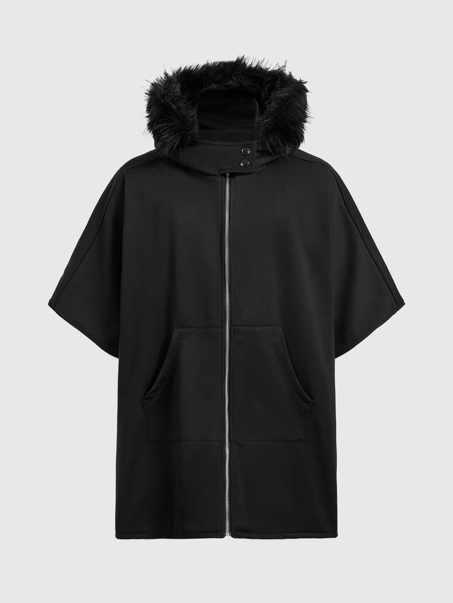ROMWE MEN Men's Solid Color Zipper Front Pocket Patchwork Fur Hooded Cape Jacket - Black - View 1