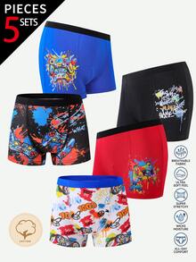 SHEIN 5pcs Boys All Season Cotton Comfortable Cute Colorful Multi-Pattern Game Console & Game Controller Print Boxer Briefs - Multicolor - View 1
