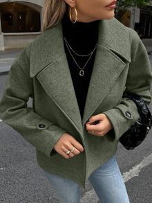 Easura Plus Size Overcoats - Army Green - View 1