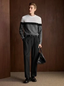 Manfinity CityGents 男士拼色圓領長袖極簡百搭毛衣 - 彩色 - 查看 6