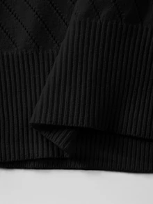 SHEIN 不對稱單肩針織套頭衫 | 米色寬鬆落肩毛衣 秋冬款 - 黑色 - 查看 8