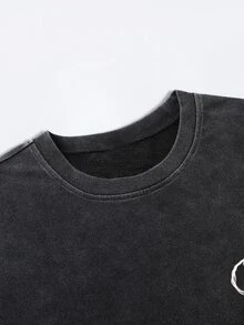 BATMAN X SHEIN Manfinity EMRG 男士大尺碼字母印花短袖休閒雪洗水 T-shirt - 黑色 - 查看 3