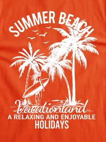 FROVYX Orange Letter & Palm Tree Print Men's Tank Top - Orange - View 3