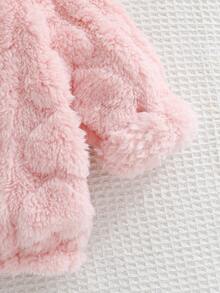 Cozy Pixies 女嬰 3D 耳朵珊瑚絨加厚愛心圖案連帽長袖外套 - 淺粉色 - 查看 4