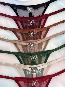 SHEIN 7pcs Romantic Lace Butterfly Series Thong Panties Set - Multicolor - View 3