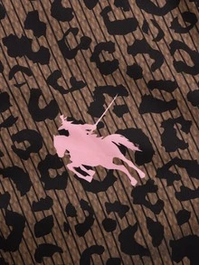 SHEIN 青少年女孩豹紋與條紋圖案長袖拉鍊休閒連帽夾克 - 棕色 - 查看 8