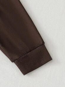 Baby Girl Casual Preppy 2 Pieces Set, Autumn Minimalist Brown Long Sleeve Polo Collar Top & Wide Leg - Brown - View 6