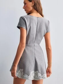 Willow Rêve Women's Lace Patchwork Grey Wool Mini Dress - Grey - View 2