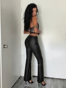 Jeanoix Women's Solid Color Casual Versatile Everyday Long Pants - Black - View 2