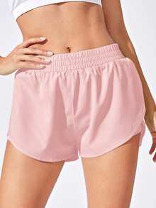 SHEIN Dewbera Pink Double Layer Sports Casual Shorts - Pink - View 3