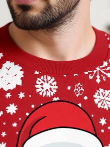 Manfinity Homme Herr sweatshirt med lång ärm, rund hals, snöflinge- och julmönster, avslappnat loungewear för helgen - Multifärgad - Visa 3