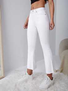 Selenza Plus Size Women's Casual Versatile Denim Cropped Flare Leg Pants With Pockets - White - View 4