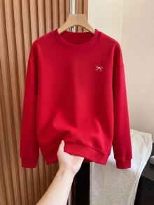 SHEIN 青少年女孩蝴蝶結印花圓領長袖運動衫 - 酒紅色 - 查看 7