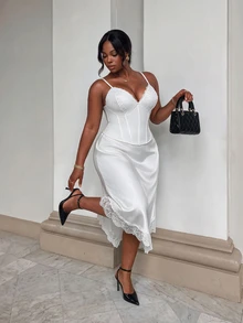 Firerie Plus Size Women's Contrast Lace Fitted Fashion Camisole - White - View 8