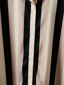 SHEIN LUNE 大尺碼女款條紋長袖單排扣休閒寬鬆襯衫 - 彩色 - 查看 6