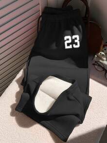 SHEIN EZwear 女款休閒低腰抓絨內裡運動長褲，秋冬女裝，適合日常通勤、聚會、夏季、聖誕節、新年、感恩節、派對、婚禮、海灘、出遊、約會、情人節，優雅度假風，Y2K - 黑色 - 查看 5
