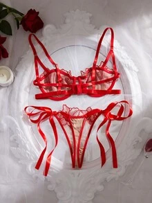 Crystal Vow Romantic Embroidered Underwire Lingerie Set 2pcs - Multicolor - View 2
