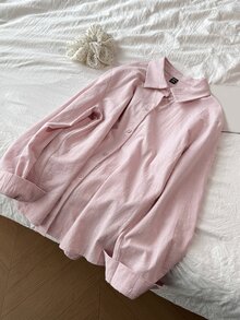 DAZY Tween Girl Solid Color Collared Casual Loose Fit Shirt - Pink - View 3