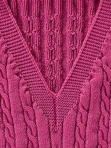 SHEIN Áo vest dệt vặn thừng cổ chữ V phong cách thường ngày đa năng cho bé gái tuổi teen - Màu Hồng Tươi - Xem 3