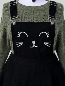 Sunspun Plus Size Women's Casual Punk Halloween Corduroy Overall Dress Fall - Black - View 6