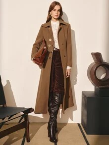 MOTF PREMIUM WOMEN'S AUTUMN/WINTER WOOL BLEND METAL DOUBLE-BREASTED SLIM FIT WAIST-CINCHING JACKET - Brown - View 3