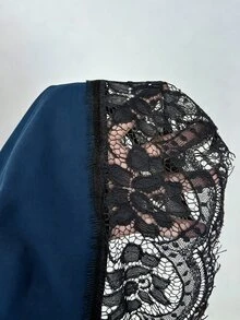 Celisse 女款初秋新款寬鬆版型不對稱下擺蕾絲飾邊長袖上衣 - 藍色 - 查看 8