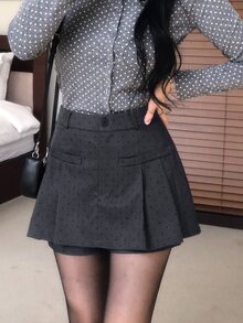 DAZY Women's Polka Dot Casual Pleated Skort - Dark Grey - View 2