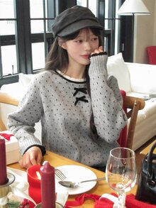 DAZY 女款秋冬拼色波點寬鬆毛衣 - 灰色 - 查看 6