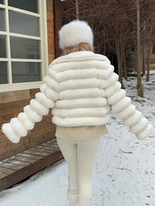 CovetEZ Women's Autumn/Winter Zip-Up Collar Versatile Faux Fur Jacket - White - View 2