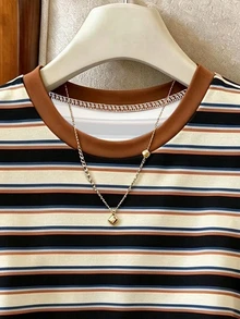 Rafferiza Women's Plus Size Short Sleeve T-Shirt, Graphic Design, Multi-Color Striped Print, Fashionable Versa - Multicolor - View 3