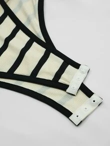 Franclia Women's Square Neck Ribbed Horizontal Stripe Slim Fit Fashion Long Sleeve Bodysuit - Multicolor - View 3