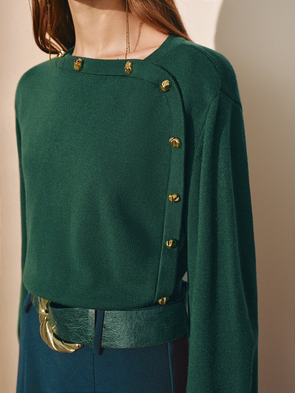 MOTF WOMEN'S WAIST-CINCHING WOOL SWEATER WITH METAL BUCKLE, AUTUMN/WINTER