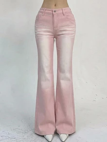 DAZY Women's Pink Flare Leg Denim Jeans Y2k - Party Punch - View 5