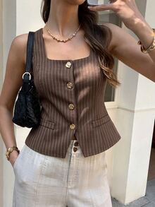 Elyressa A Lady's Woven French Summer Elegant And Stylish Vest - Coffee Brown - View 1