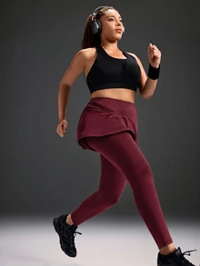 Powerista Women's Plus Size Solid Color 2-In-1 Leggings Skirt, Suitable For Running, Workout, Sports, Yoga - Burgundy - View 6