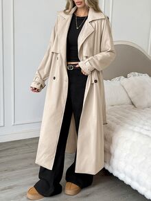 Easowa Women's Solid Color Fashion Versatile Daily Casual Trench Coat Jacket - Khaki - View 1