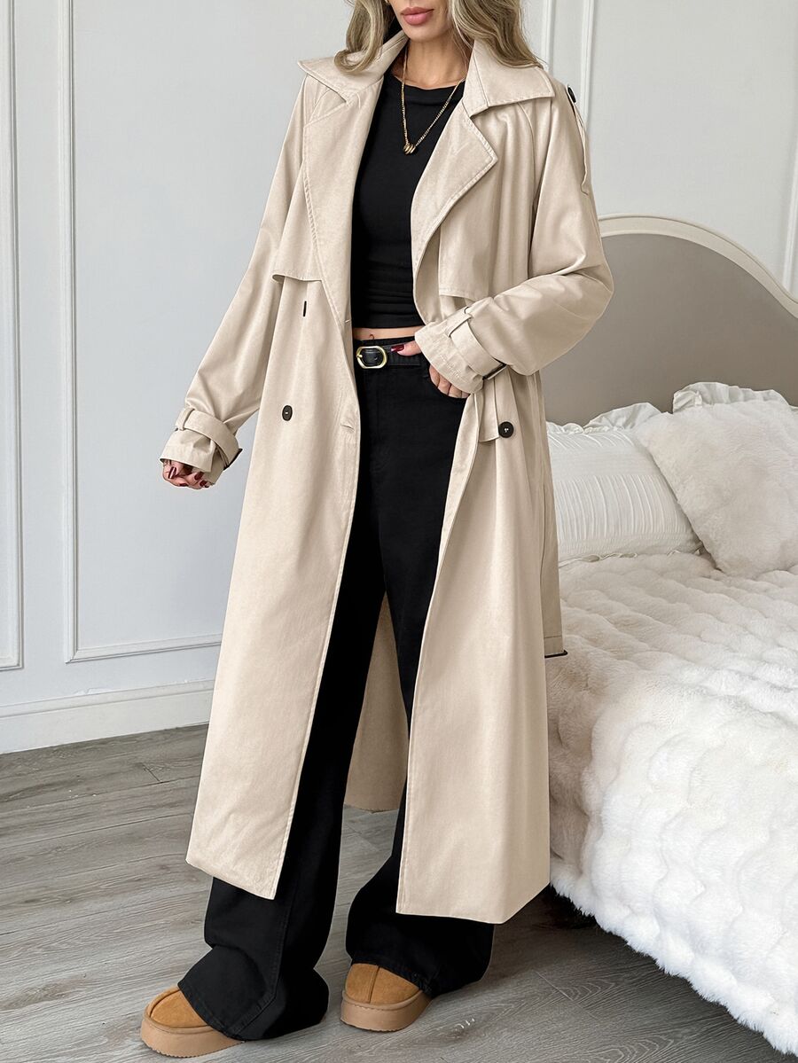 Easowa Women's Solid Color Fashion Versatile Daily Casual Trench Coat Jacket - Khaki - View 1