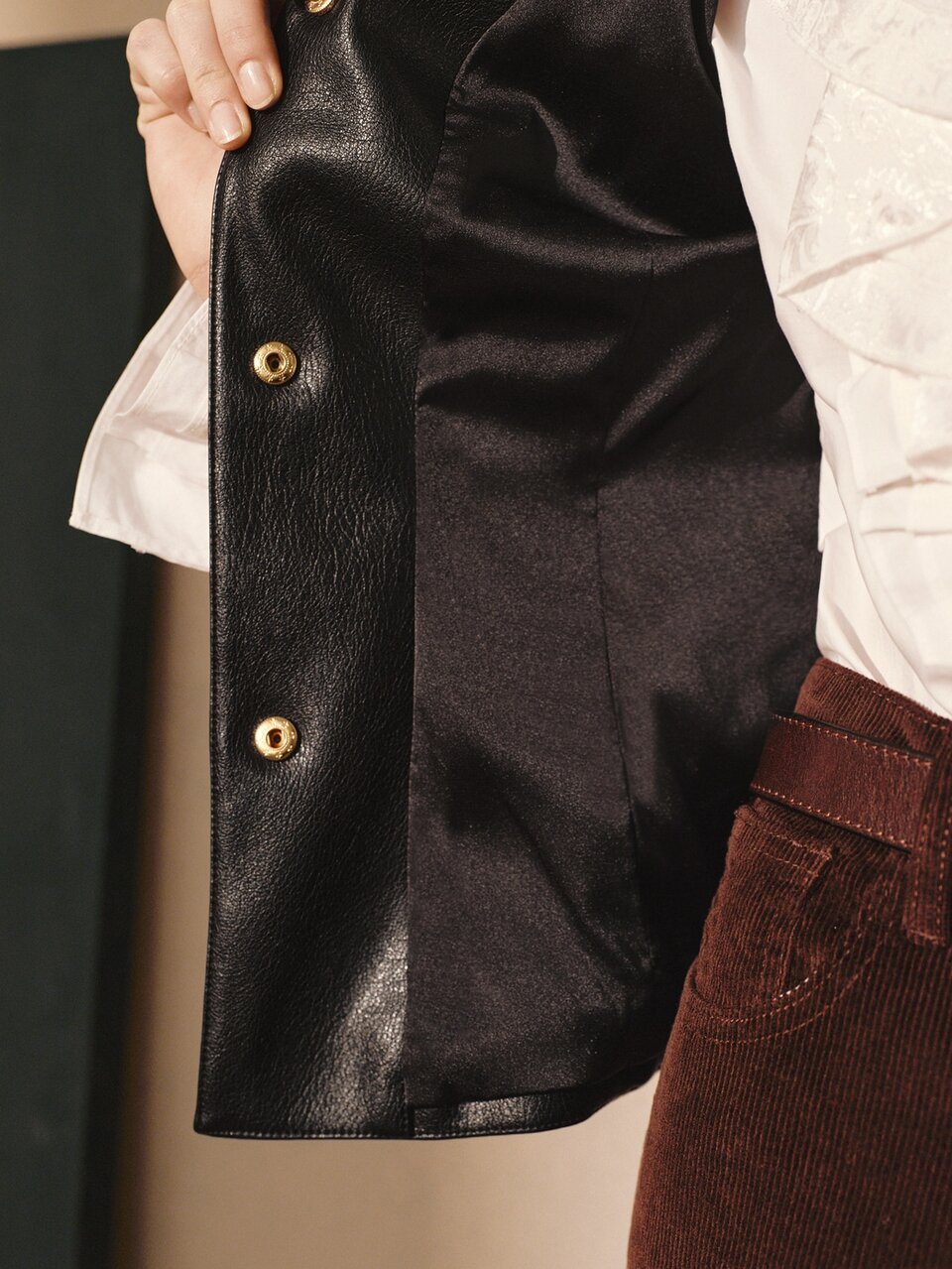 MOTF WOMEN'S WAIST-CINCHED ROUND NECK LEATHER JACKET, AUTUMN/WINTER